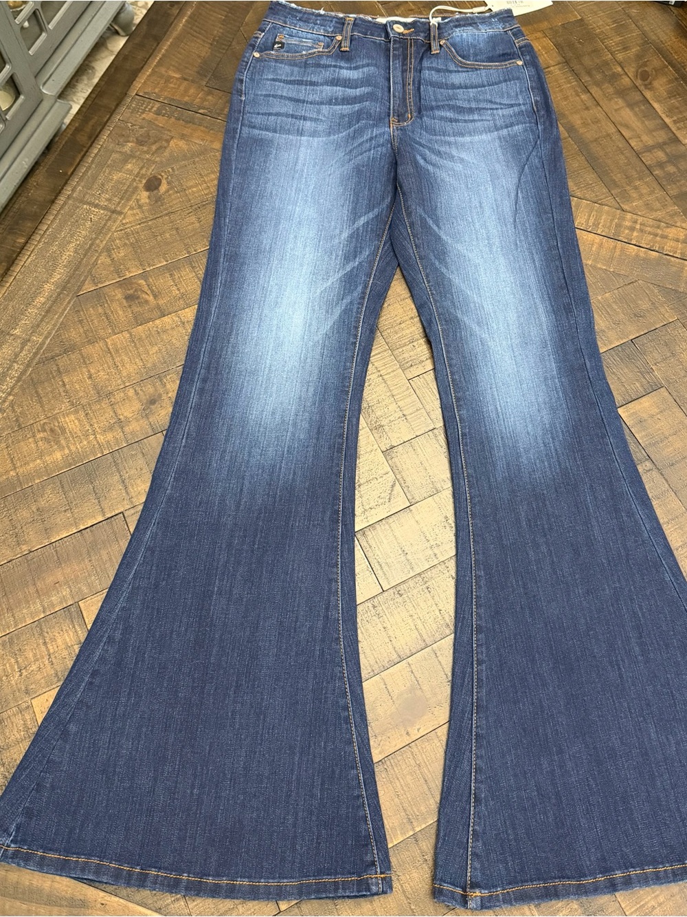 Dark Blue Flare Jeans with Subtle Fade - Women